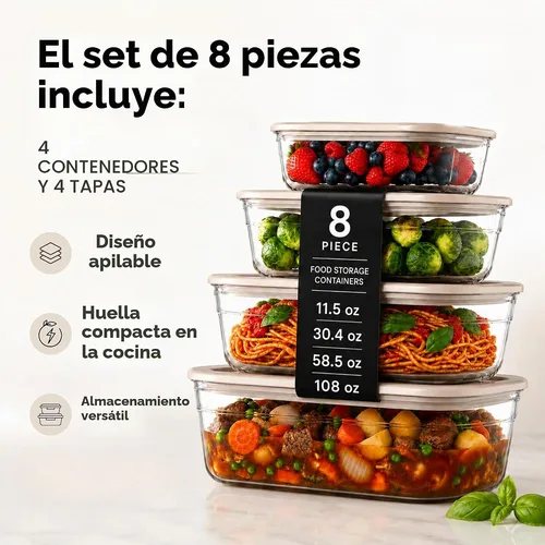 Naked Kitchen Set de 4 Recipientes de Vidrio Anidables con Tapas de Silicona — foto 2