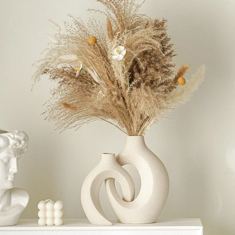 Lvases Set de 2 Jarrones de Cerámica Nórdico/Boho, Blanco — foto 3