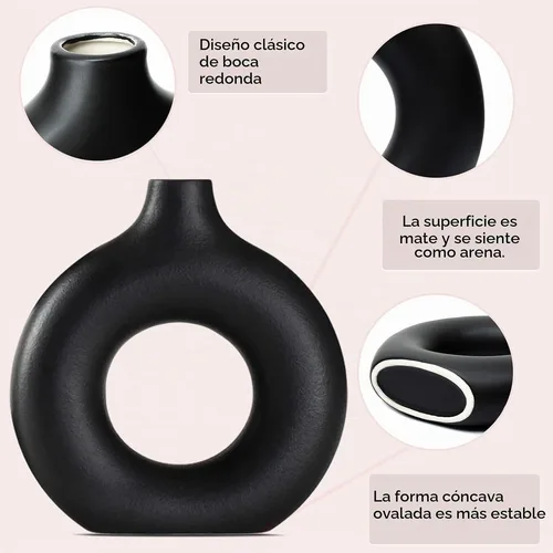 QLOFEI Set de 2 Jarrones de Dona de Cerámica Negro Mate — foto 4