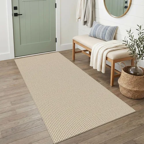 IOHOUZE Alfombra de Pasillo Tejida de Algodón 3x6 ft, Beige