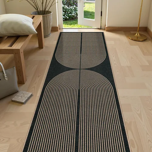 Lahome Alfombra de Pasillo Efecto Yute con Arcoíris 2'6"x8', Negro Carbón