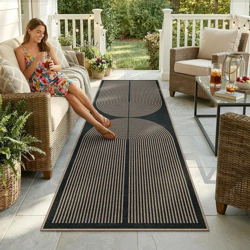 Lahome Alfombra de Pasillo Efecto Yute con Arcoíris 2'6"x8', Negro Carbón — foto 2