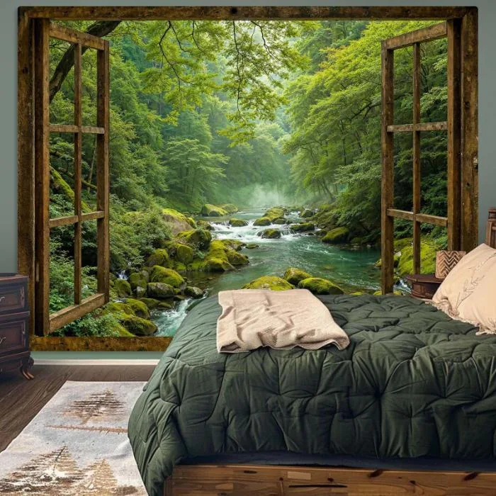 Accnicc Tapiz de Pared Bosque Verde y Naturaleza 80x60" — foto 3