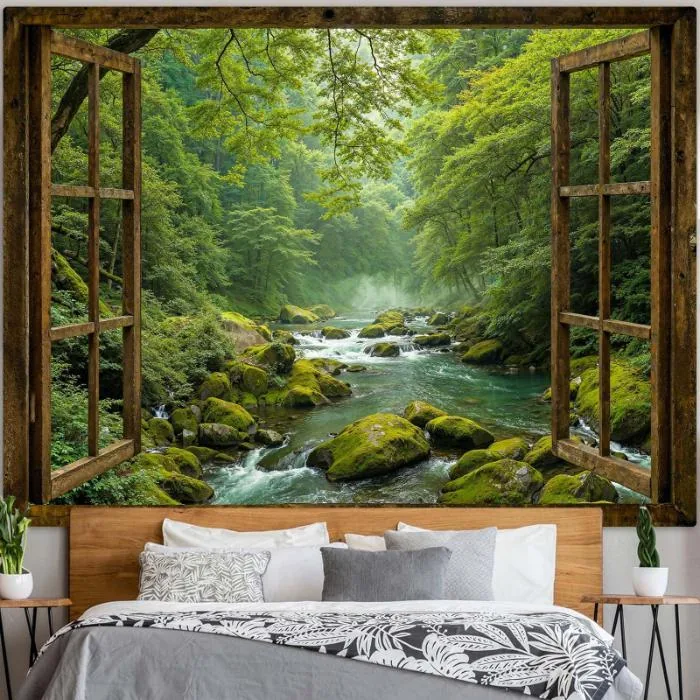 Accnicc Tapiz de Pared Bosque Verde y Naturaleza 80x60" — foto 4