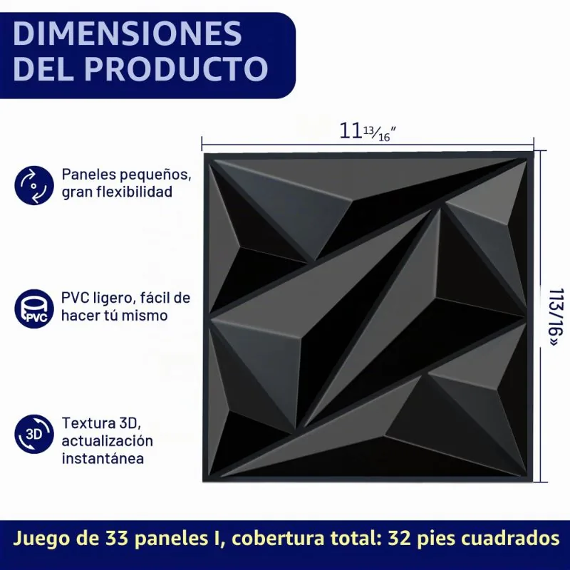 janasse Paneles de Pared 3D Geométricos de PVC (set de 33, cubre 32 ft²) — foto 3